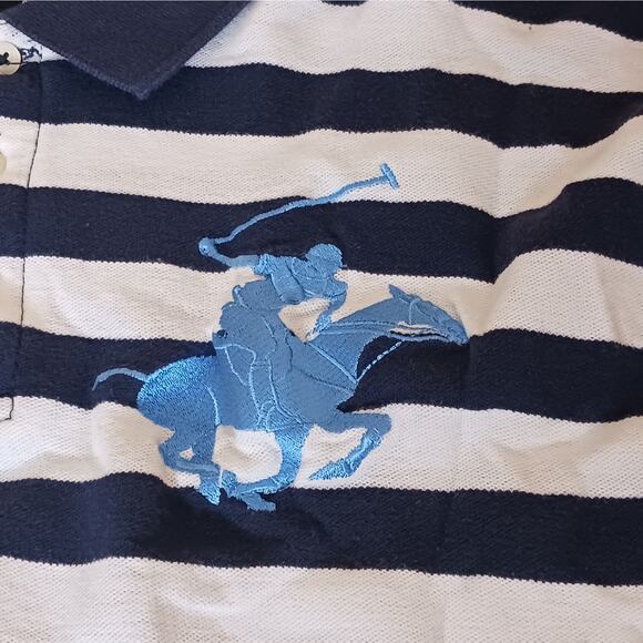 Beverly Hills Polo Club Shirt Mens XL Blue Striped Big Pony Logo No. 2 Rugby - Picture 9 of 9